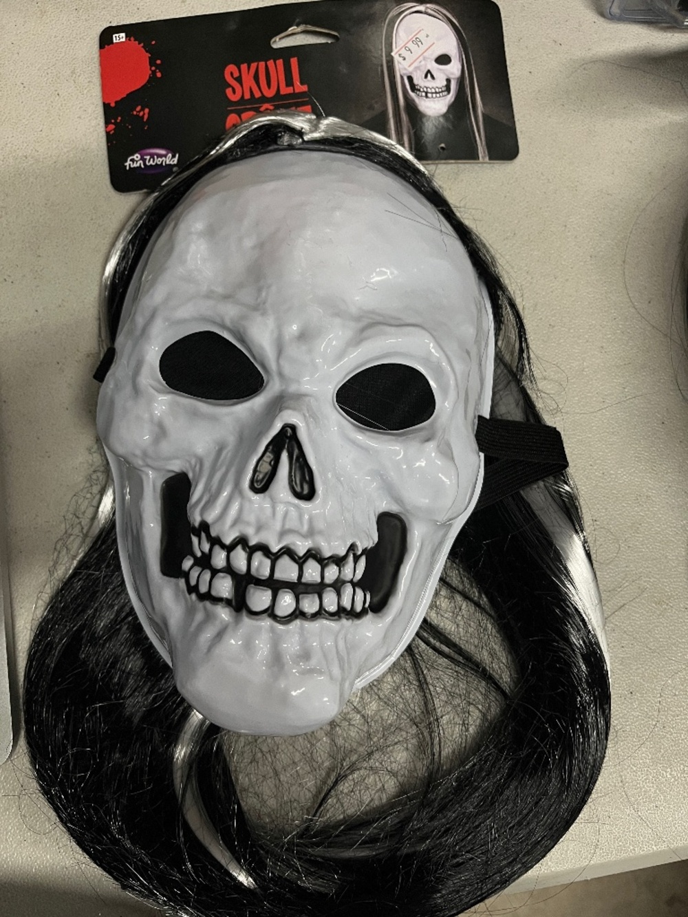Halloween Skull Mask with Black and White Hair NWT